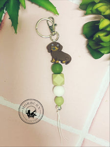 Brown Dashound Green key ring