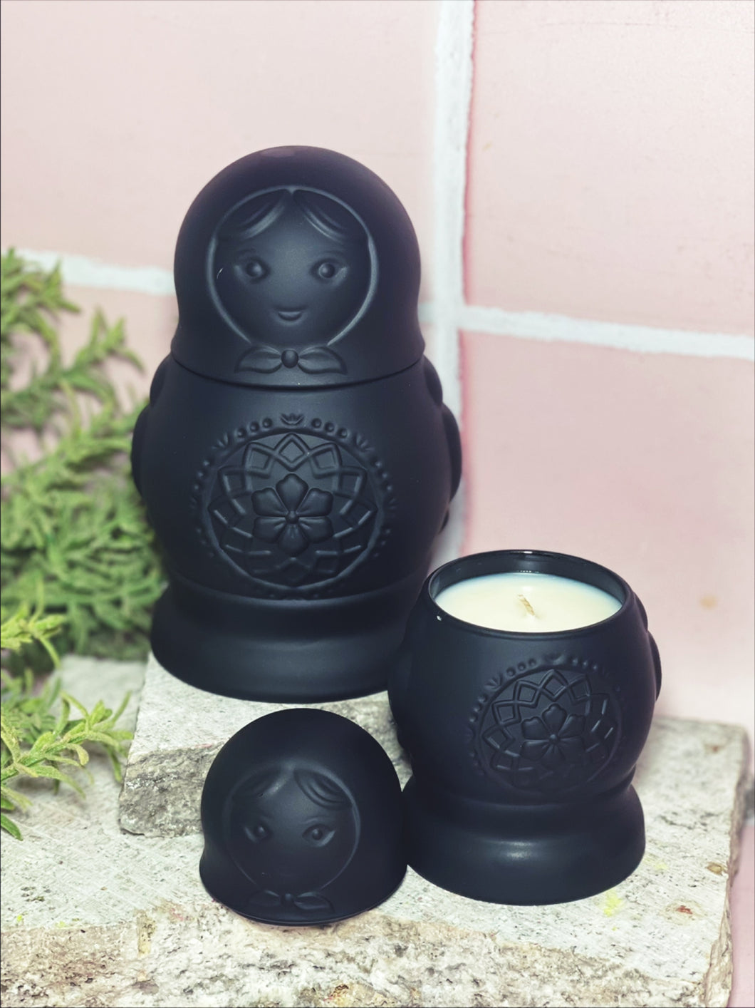 Black Babushka Doll Candle set