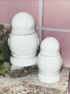 White Babushka Doll Candle set